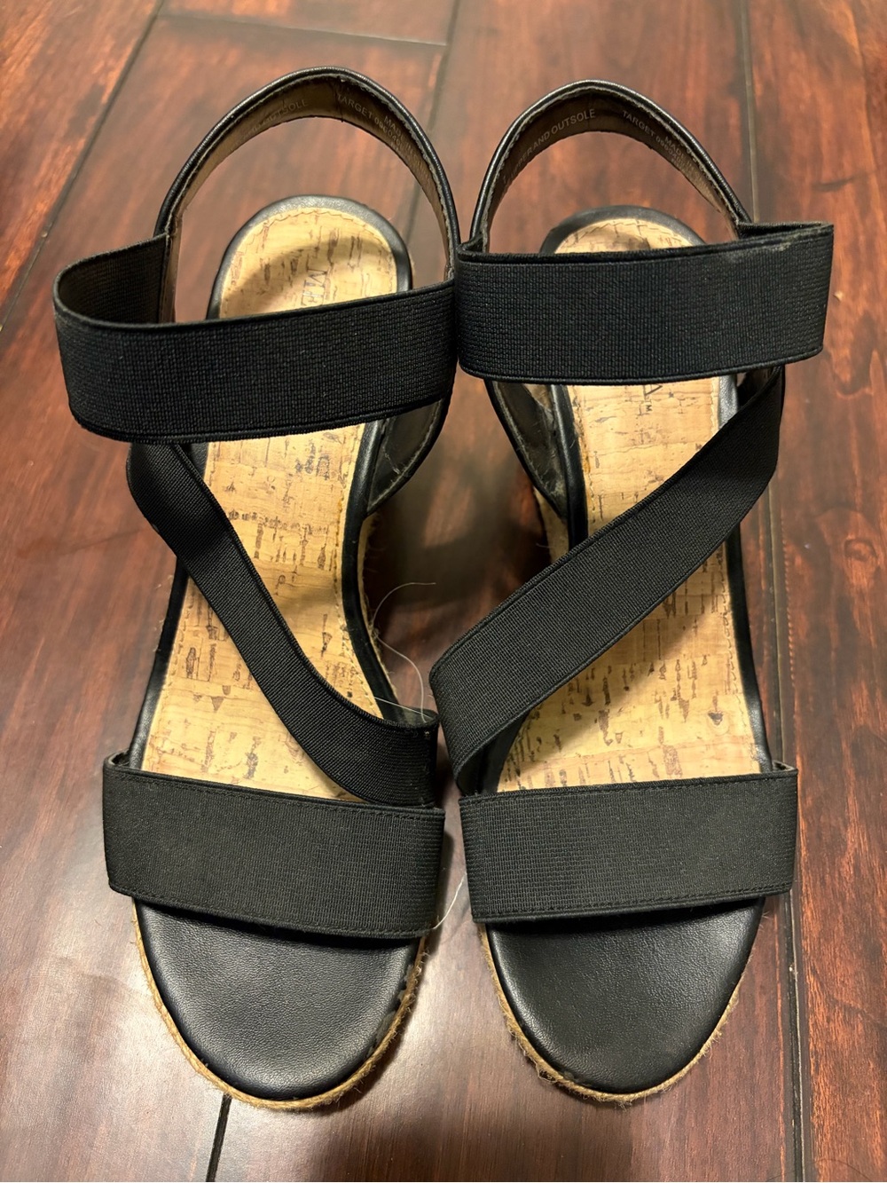 Merona Black Elastic Strap Cork-Insole Sandals